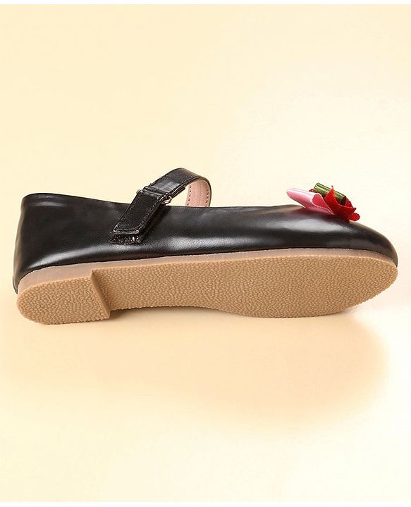Cute Walk by Babyhug Party Wear Belly Shoes Floral Applique - Black Red