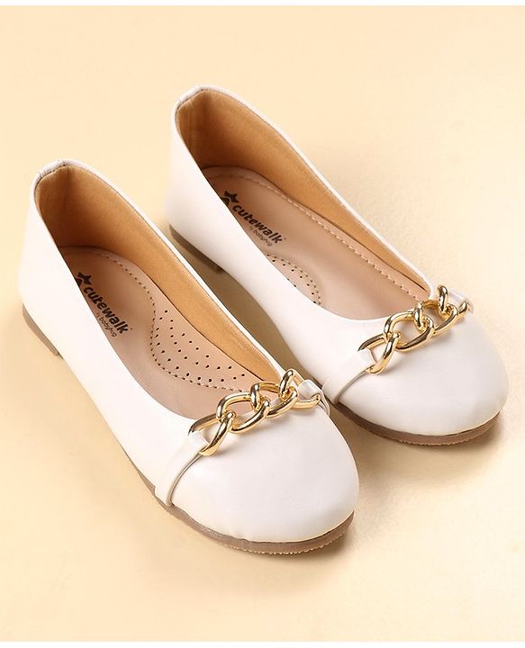 Cute Walk by Babyhug Slip On Solid Bellies with Chain Link - White