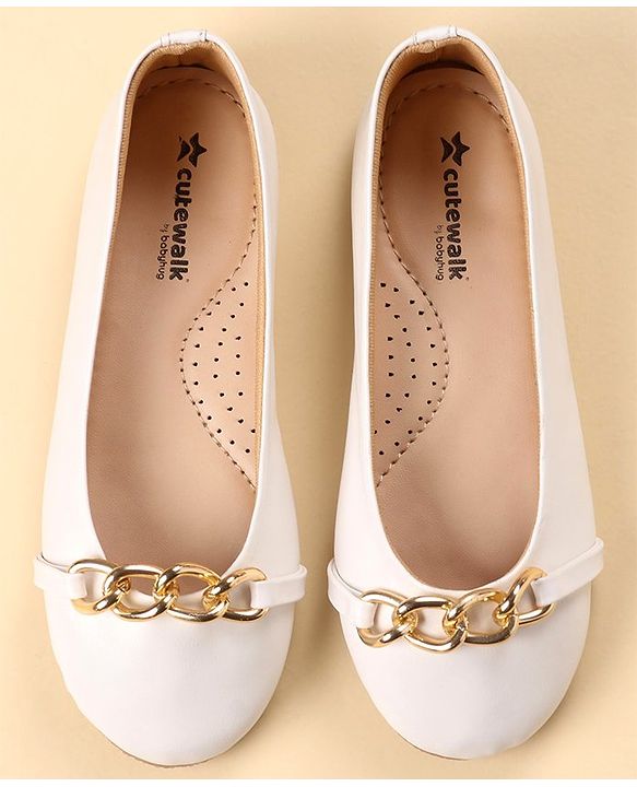 Cute Walk by Babyhug Slip On Solid Bellies with Chain Link - White