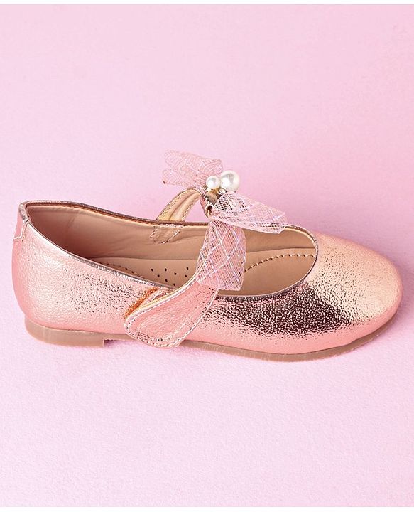 Cute Walk by Babyhug Velcro Closure Bellies With Bow Applique Lace & Pearl Detailing- Gold