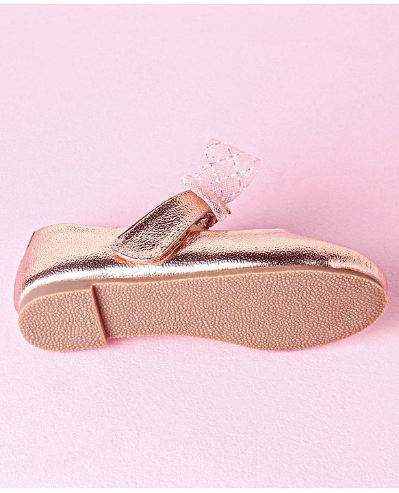Cute Walk by Babyhug Velcro Closure Bellies With Bow Applique Lace & Pearl Detailing- Gold