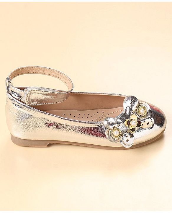 Cute Walk by Babyhug Velcro Closure Party Wear Bellies Bow Applique - Silver