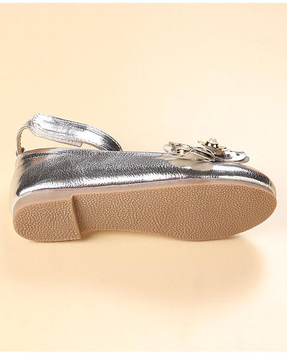 Cute Walk by Babyhug Velcro Closure Party Wear Bellies Bow Applique - Silver