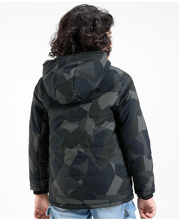Pine Kids Full Sleeves Camouflage Printed Winter Wear Padded Jacket With Hoodie - Multicolour