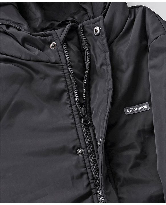 Pine Kids Quilted Full Sleeves Light Winter Hooded Jacket - Black