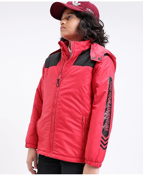 Pine Kids Quilted Full Sleeves Light Winter Hooded Jacket - Red