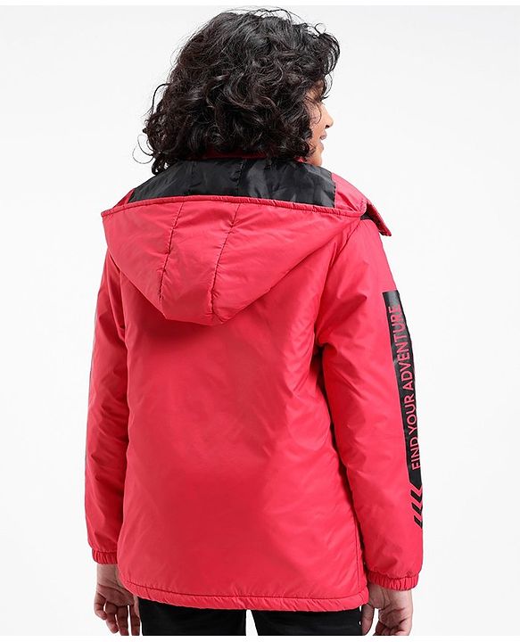 Pine Kids Quilted Full Sleeves Light Winter Hooded Jacket - Red