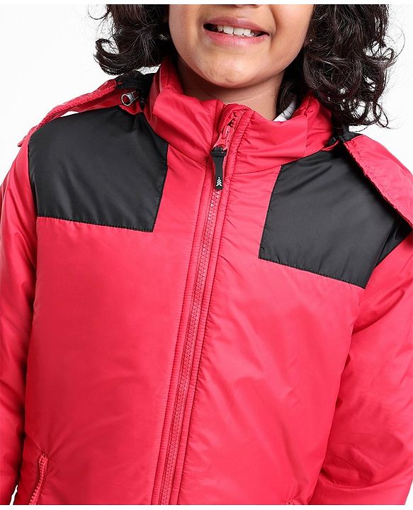 Pine Kids Quilted Full Sleeves Light Winter Hooded Jacket - Red