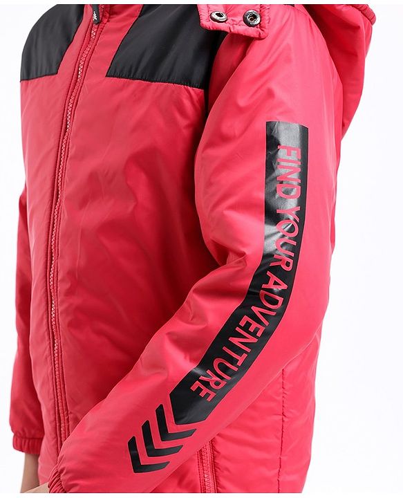 Pine Kids Quilted Full Sleeves Light Winter Hooded Jacket - Red