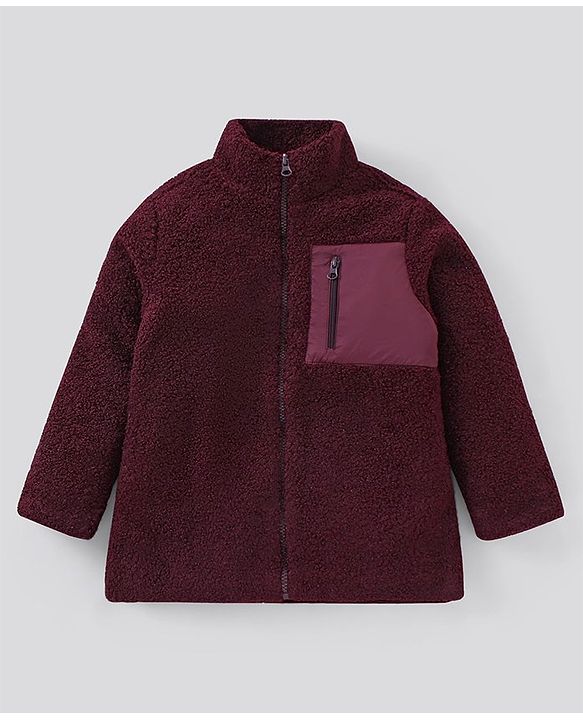 Pine Kids Full Sleeves Sherpa Jacket For Moderate Winter - Maroon