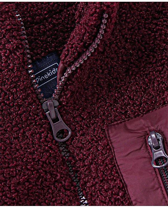 Pine Kids Full Sleeves Sherpa Jacket For Moderate Winter - Maroon