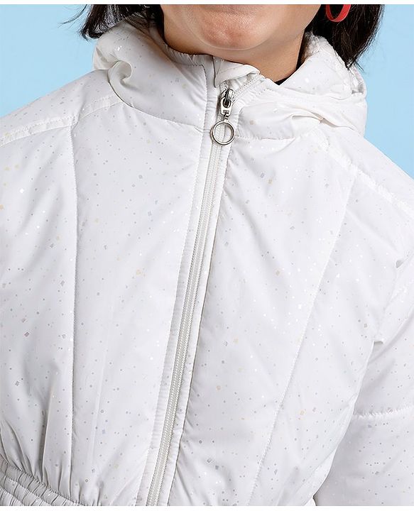Pine Kids Full Sleeves Puffed Glittered Hooded Jacket Moderate Winter - Silver