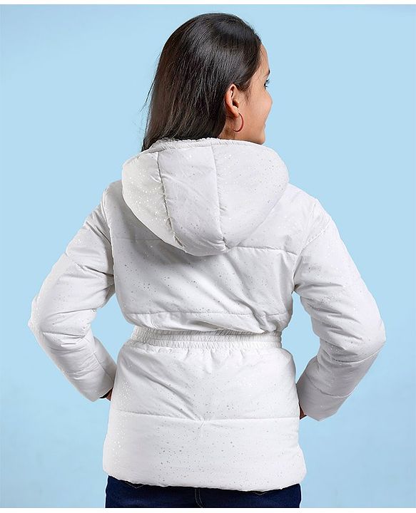 Pine Kids Full Sleeves Puffed Glittered Hooded Jacket Moderate Winter - Silver