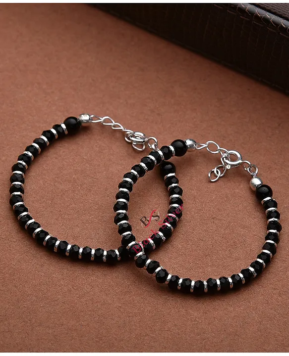 Baby fashion silver bangles with black beads