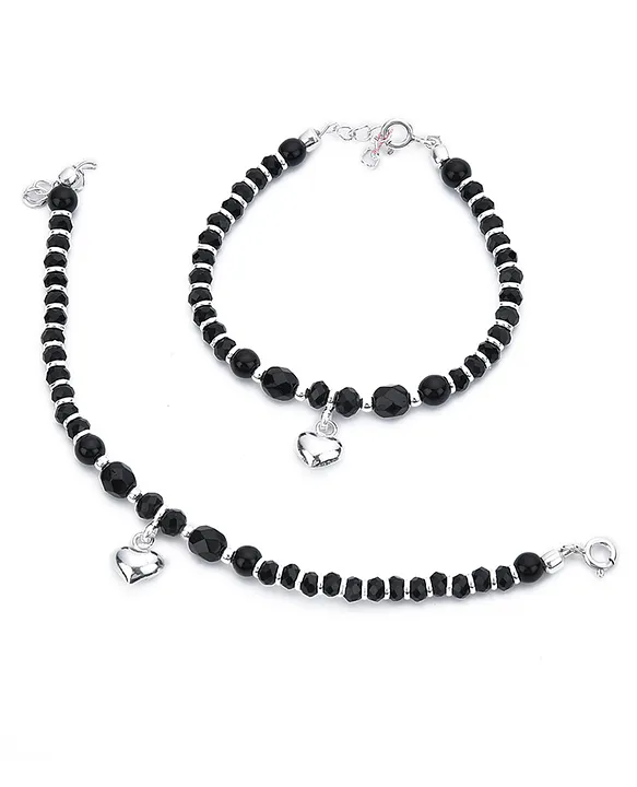 Adjustable White & Black Glass Beads Butterfly Charm Bracelet– Oralia India