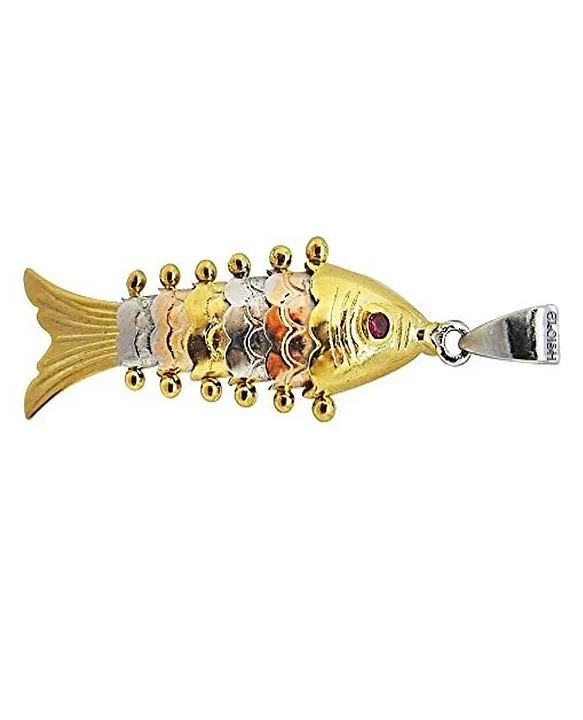 Eloish Jewels Dual Tone Fish Gold Plated Sterling Silver Pendant