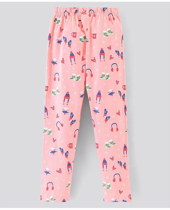 Pine Kids 100% Cotton Full Sleeves Biowashed Night Suit Text Print - Peach