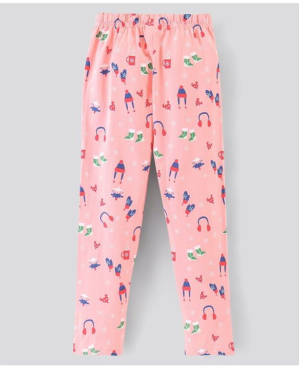 Pine Kids 100% Cotton Full Sleeves Biowashed Night Suit Text Print - Peach