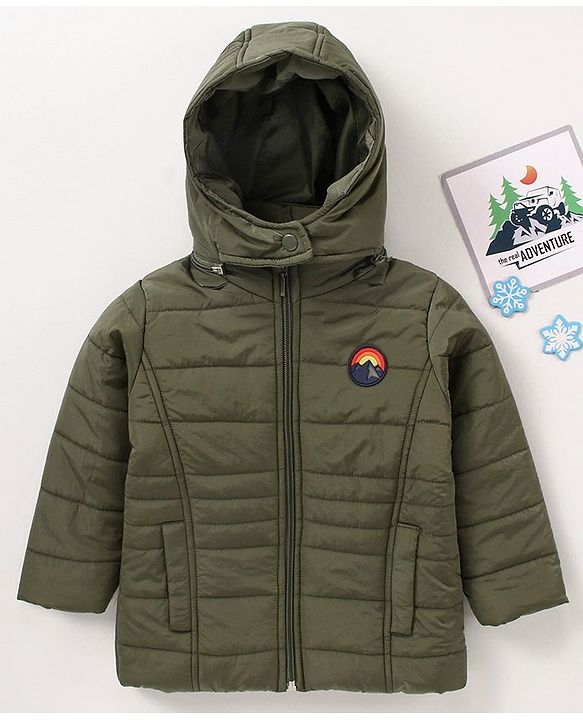 Babyhug Full Sleeves Hooded Padded Jacket Solid Colour - Olive Green