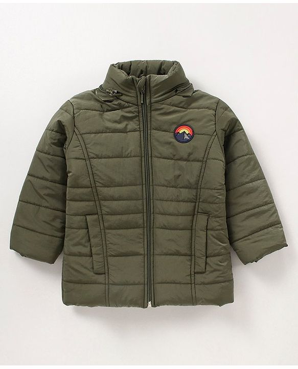 Babyhug Full Sleeves Hooded Padded Jacket Solid Colour - Olive Green