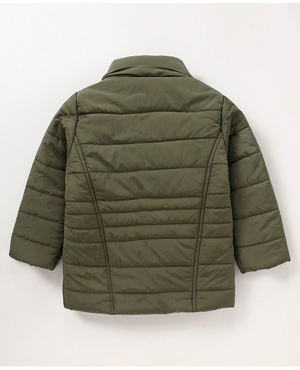 Babyhug Full Sleeves Hooded Padded Jacket Solid Colour - Olive Green