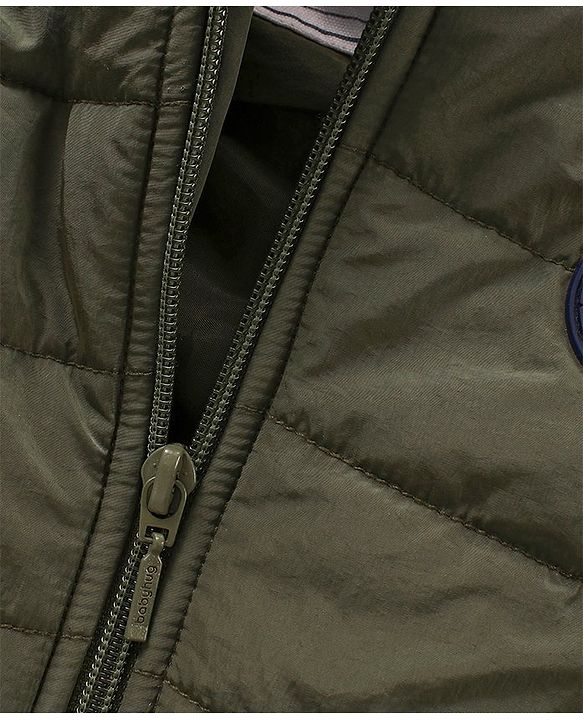 Babyhug Full Sleeves Hooded Padded Jacket Solid Colour - Olive Green