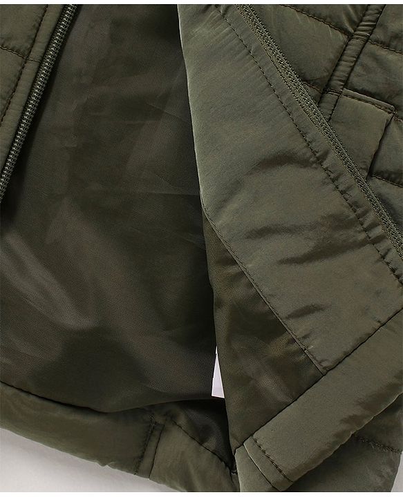 Babyhug Full Sleeves Hooded Padded Jacket Solid Colour - Olive Green
