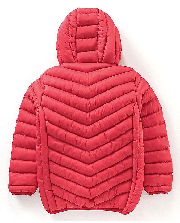 Babyhug Nylon Full Sleeves Solid Color Hooded Heavy Winter Jacket - Red