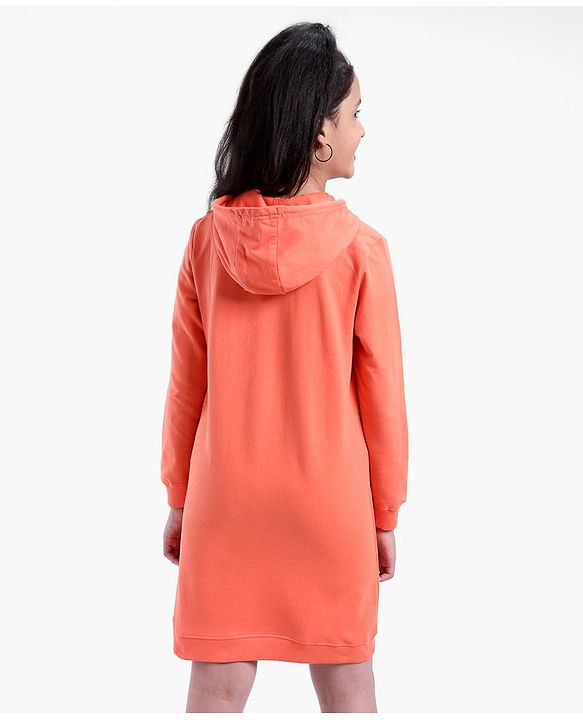 Pine Kids Full Sleeves Long Length Hooded Biowashed Sweatshirt Star Print- Orange