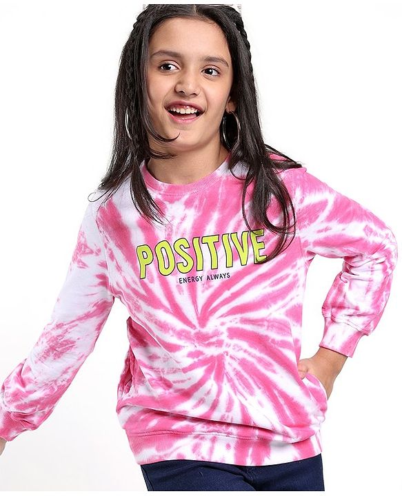 Pine Kids Full Sleeves Cotton Sweatshirt With Tie Dye Print- Pink