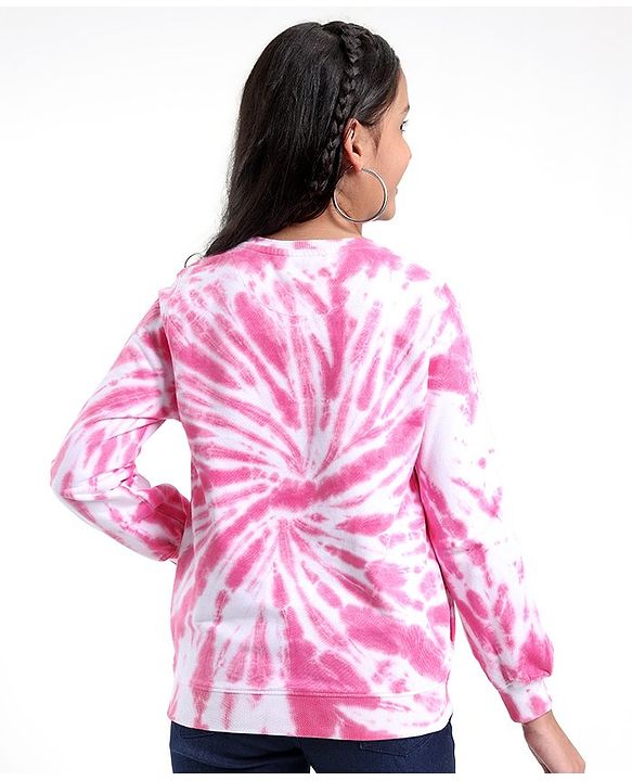 Pine Kids Full Sleeves Cotton Sweatshirt With Tie Dye Print- Pink