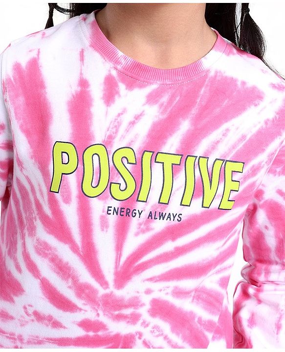 Pine Kids Full Sleeves Cotton Sweatshirt With Tie Dye Print- Pink