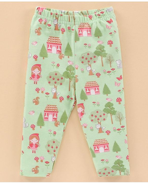 Babyhug Cotton Knit Full Sleeves Top & Pant Set Multiprint - Grey Green
