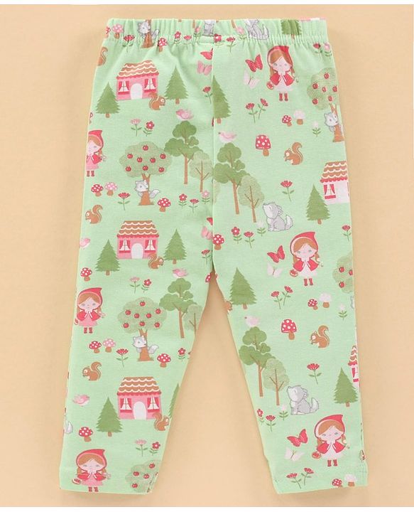 Babyhug Cotton Knit Full Sleeves Top & Pant Set Multiprint - Grey Green