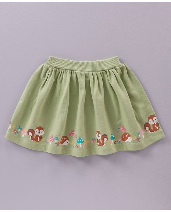 Babyhug Full Sleeves Top and Printed Skirt - Apricot Blush Olive