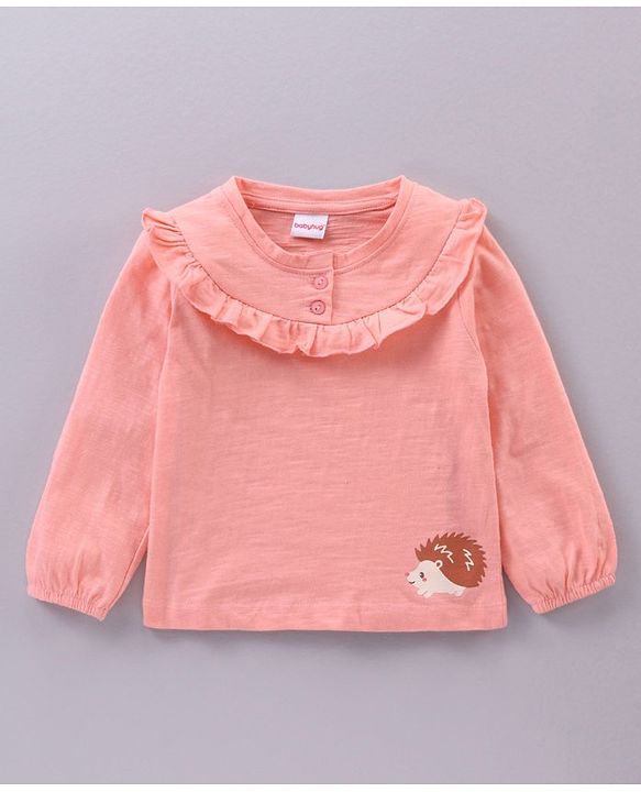 Babyhug Full Sleeves Top and Printed Skirt - Apricot Blush Olive