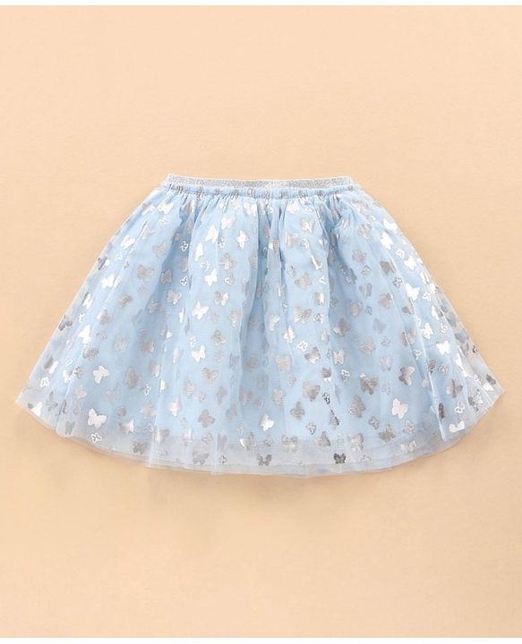 Babyhug Short Sleeves Top & Skirt Set Butterfly Foil Print - Blue