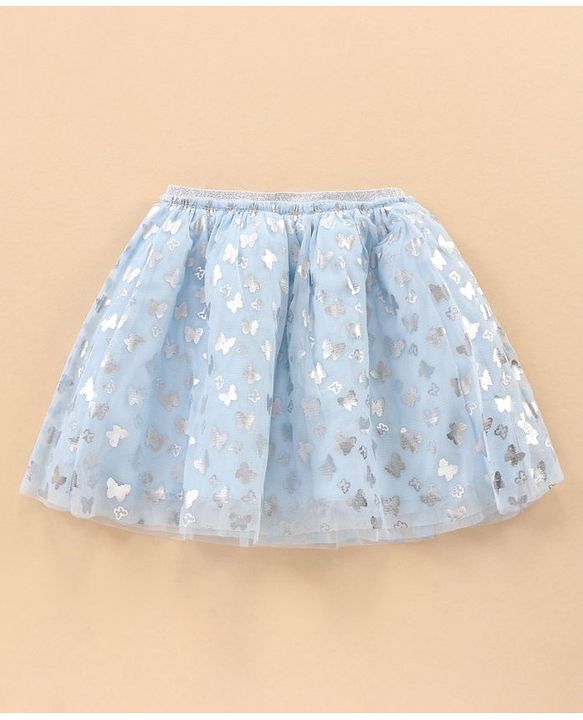 Babyhug Short Sleeves Top & Skirt Set Butterfly Foil Print - Blue