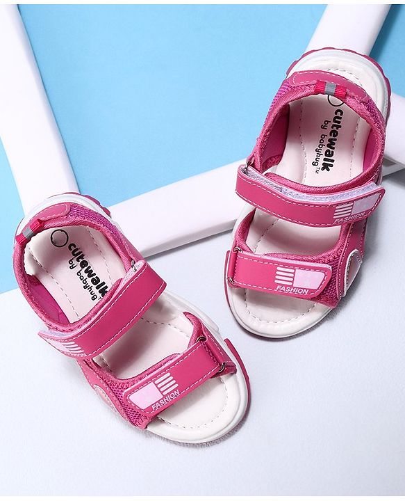 Cute Walk by Babyhug Velcro Sandals Fashion Print  - Peach