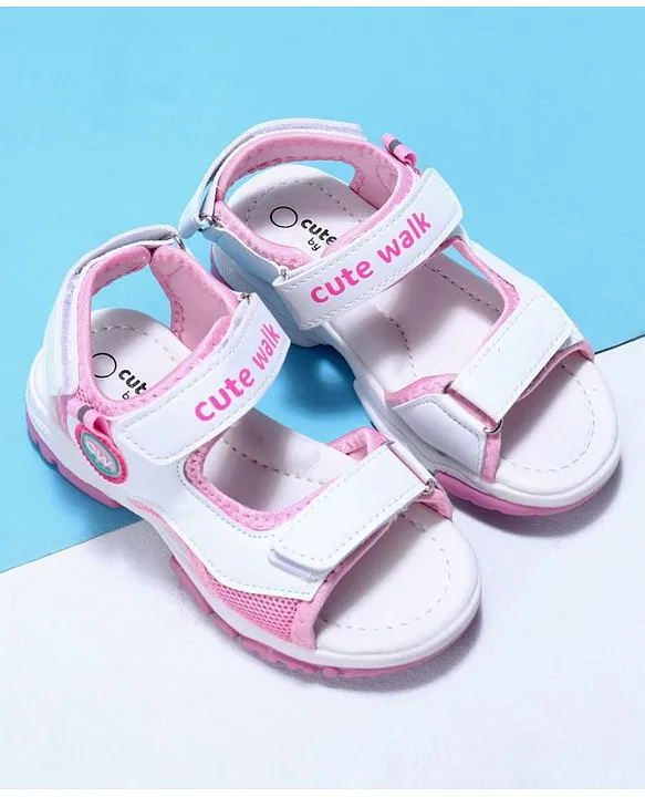 Buy Cute Walk by Babyhug Velcro Sandals Logo Print White for Girls