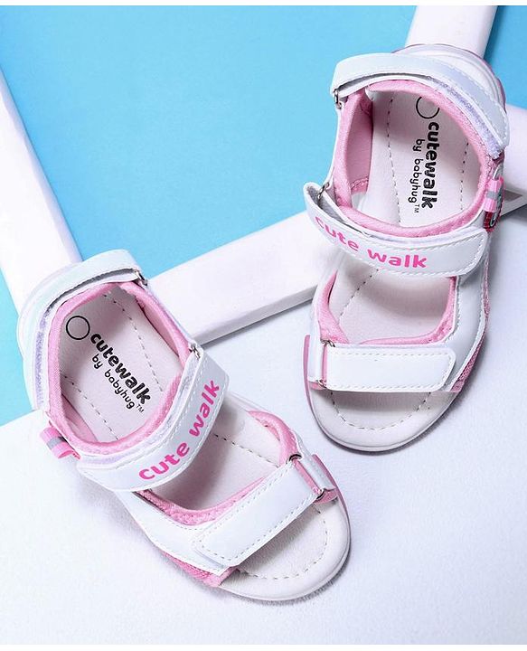 Cute Walk by Babyhug Velcro Sandals Logo Print - White