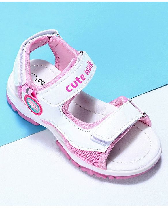 Cute Walk by Babyhug Velcro Sandals Logo Print - White