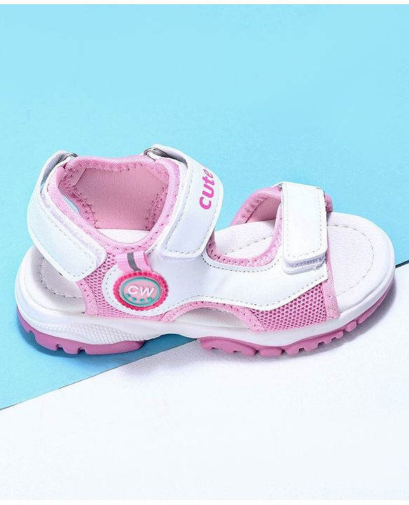 Cute Walk by Babyhug Velcro Sandals Logo Print - White