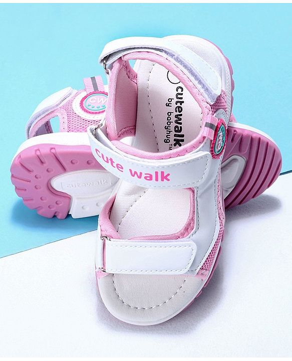 Cute Walk by Babyhug Velcro Sandals Logo Print - White