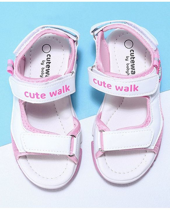Cute Walk by Babyhug Velcro Sandals Logo Print - White