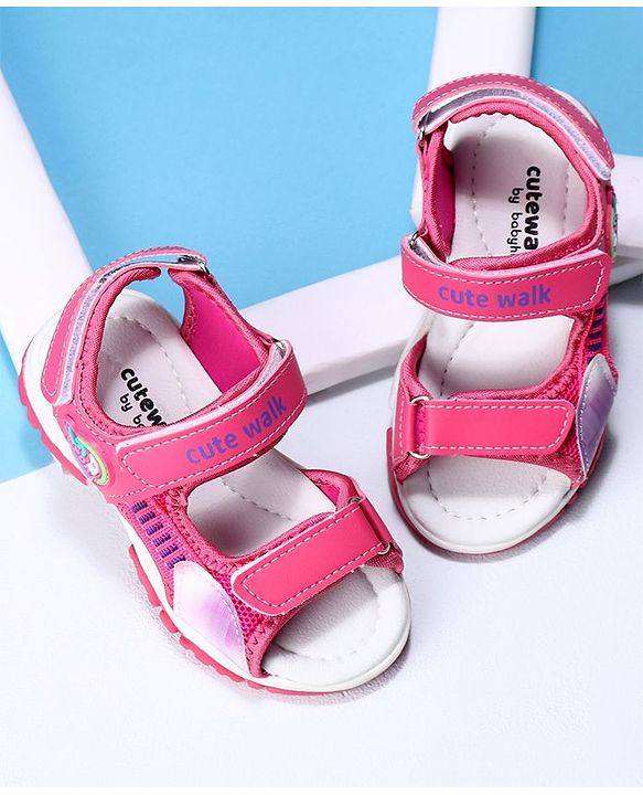 Cute Walk by Babyhug Velcro Sandals Logo Print - Fuchsia