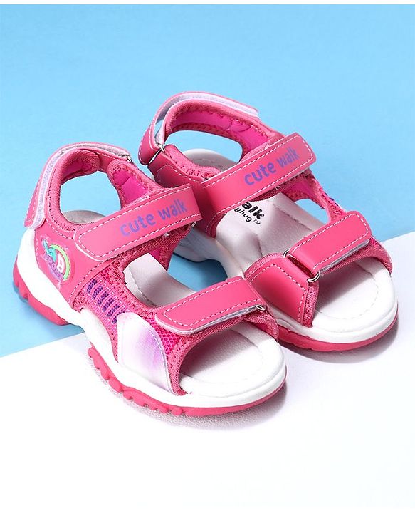 Cute Walk by Babyhug Velcro Sandals Logo Print - Fuchsia