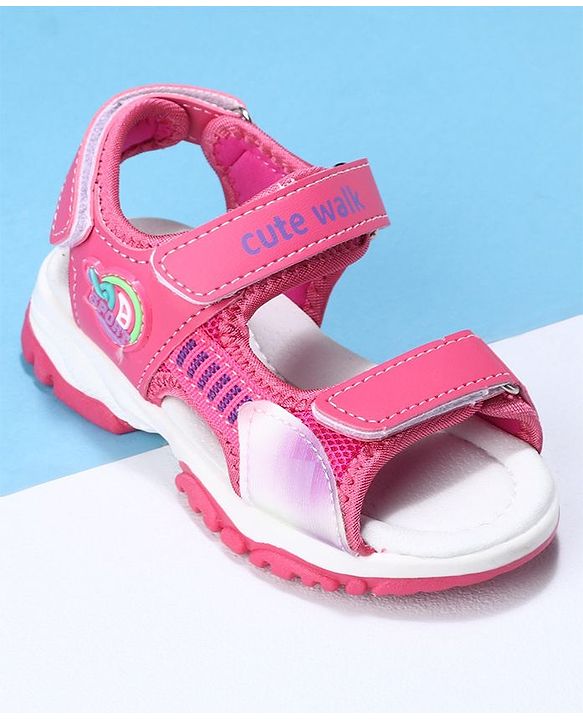 Cute Walk by Babyhug Velcro Sandals Logo Print - Fuchsia
