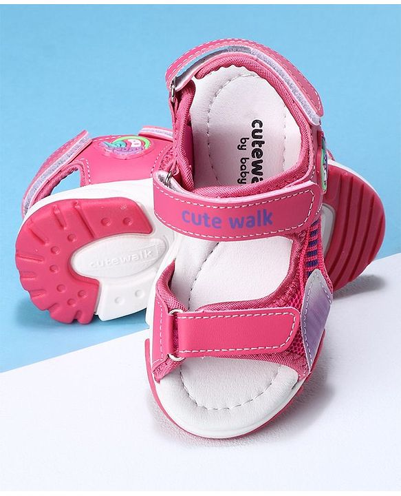 Cute Walk by Babyhug Velcro Sandals Logo Print - Fuchsia