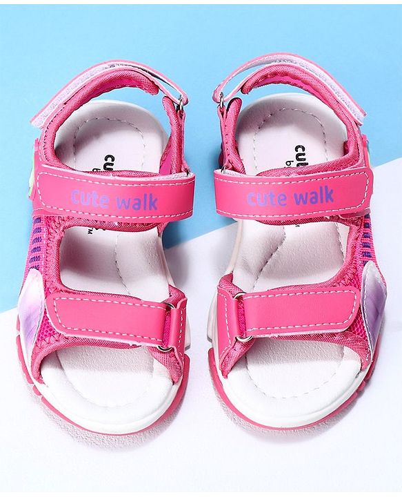 Cute Walk by Babyhug Velcro Sandals Logo Print - Fuchsia